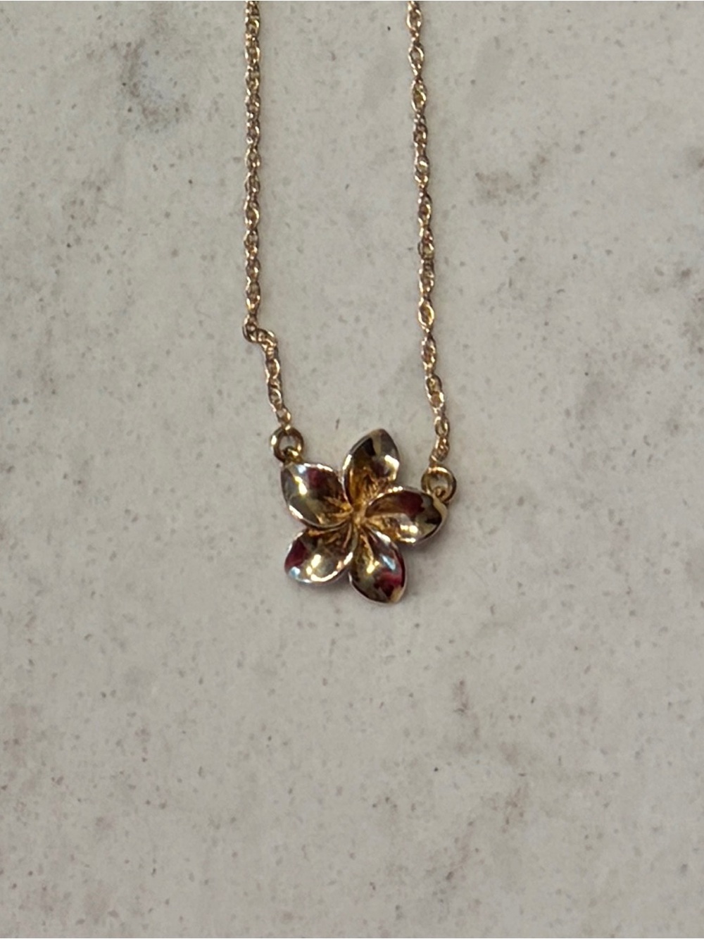14K Solid Gold Plumeria Flower Pendant Necklace